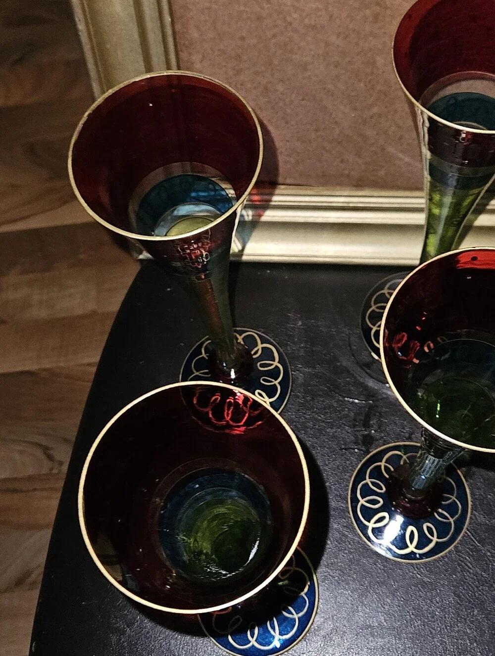 Vintage Pier 1 Set of 6 Hand Painted Colorful Champaign Glasses